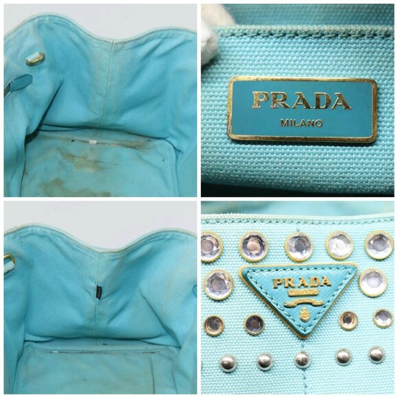 PRADA Canapa GM Hand Bag Canvas 2way Light Blue - Picture 12 of 15
